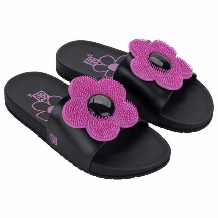 Chinelo Slide Infantil Zaxy Pop - 19367 - Preto/lilas Primavera - Atacado