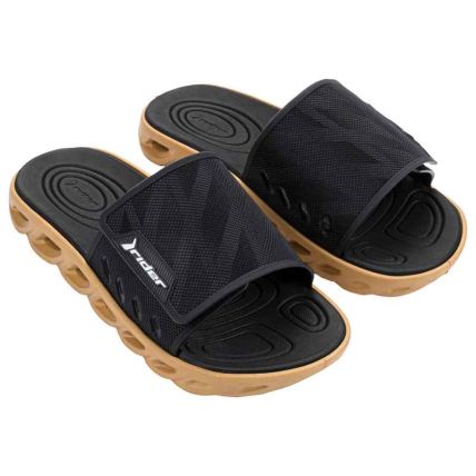 Chinelo Slide Masculino Rider R Power Low - 12737 - Bege/preto/preto - Atacado
