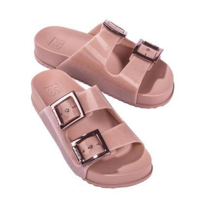 Chinelo Slide Feminino Zaxy Partner Iii - 18063 - Nude Medio Glitter - Atacado