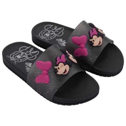 Chinelo Slide Infantil Disney Smile - 23453 - Preto/preto Glitter - Atacado