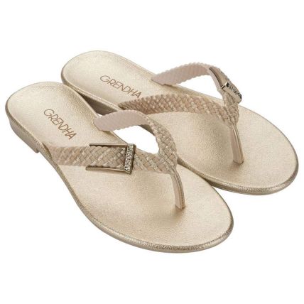 Rasteira Feminina Grendha Luz - 19247 - Metalizado Off White - Atacado