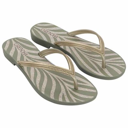 Rasteira Feminina Grendha Mais Acai Energia - 18060 - Ouro Suave/verde - Atacado