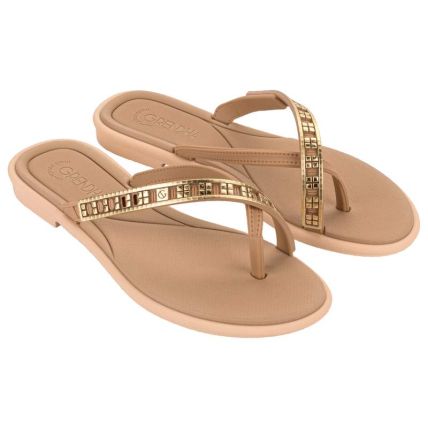 Rasteira Feminina Grendha Mais Confronto Requinte - 19352 - Marrom Terroso Claro - Atacado