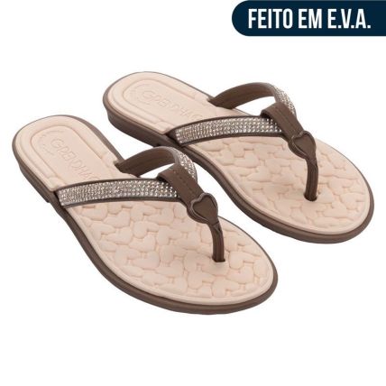 Rasteira Feminino Grendha Bela Mais Conforto Brilho - 19505 - Marrom Urso - Atacado