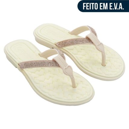 Rasteira Feminino Grendha Bela Mais Conforto Brilho - 19505 - Off White - Atacado