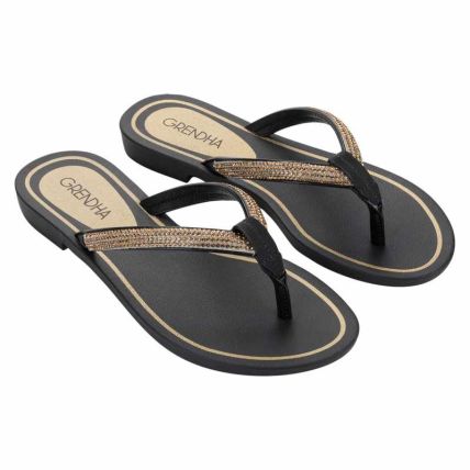 Rasteira Feminino Grendha Brilho - 19290 - Preto/marrom - Atacado