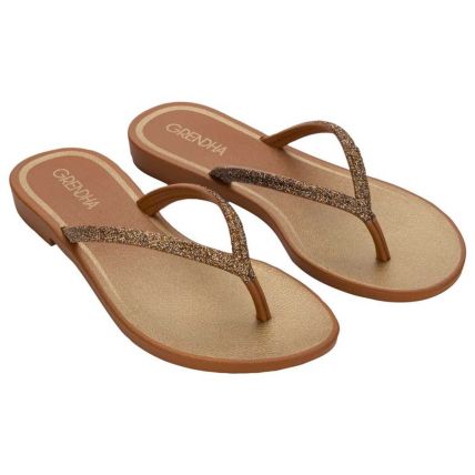 Rasteira Feminino Grendha Graciosa - 19454 - Marrom Pecan/dourado - Atacado