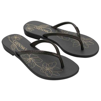 Rasteira Feminino Grendha Preciosa - 19443 - Preto Dourado - Atacado