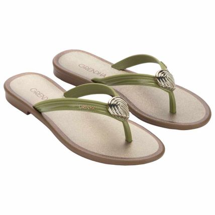 Rasteira Feminino Grendha Refugio - 19394 - Verde Azeitona - Atacado