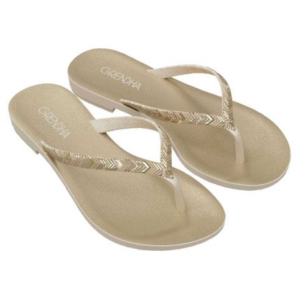 Rasteira Feminino Grendha Virtude - 19545 - Off White/ouro Claro - Atacado