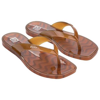 Rasteira Feminino Zaxy Jelly - 19547 - Marrom Ambar Transparente - Atacado