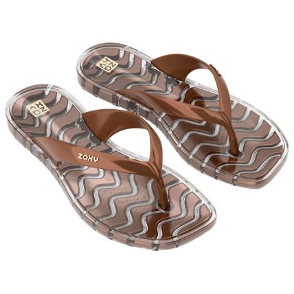 Rasteira Feminino Zaxy Jelly - 19547 - Marrom Cacau Perolado - Atacado