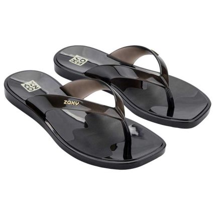 Rasteira Feminino Zaxy Jelly - 19547 - Preto Transparente - Atacado