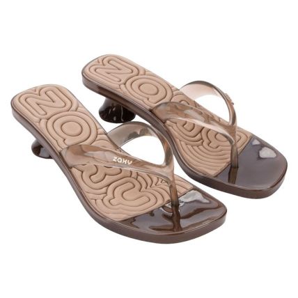 Rasteira Feminino Zaxy Top Kitten Heel - 19588 - Marrom Urso Transparente - Atacado
