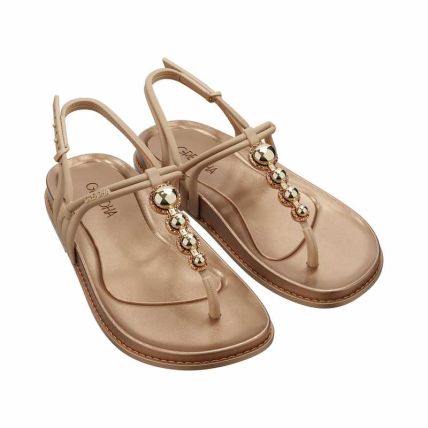 Sandalia Feminina Grendha Magnifica - 19288 - Bege Cupuaçu Metalizado - Atacado