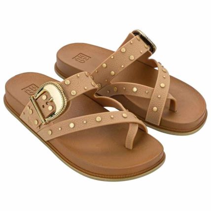 Sandalia Feminina Zaxy Mood - 19359 - Bege Mel/bege Castor - Atacado
