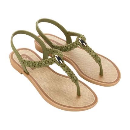 Sandalia Feminino Grendha Iluminada - 19446 - Verde Azeitona/castor - Atacado