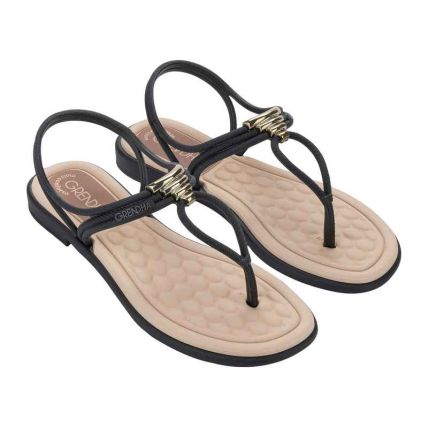 Sandalia Feminino Grendha Mais Conforto Pureza - 19447 - Preto/bege - Atacado