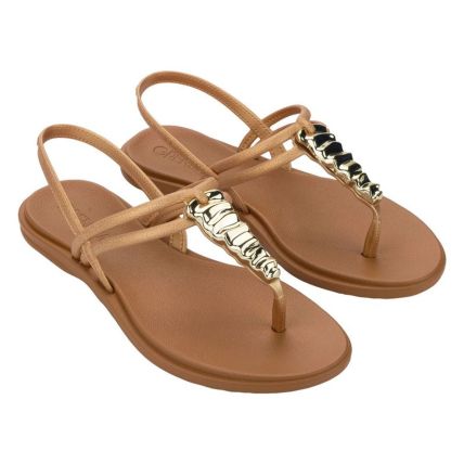 Sandalia Feminino Grendha Reluzencia - 19452 - Ouro Rico/castor - Atacado